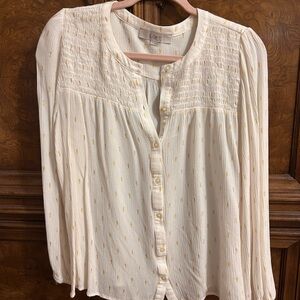 LOFT Women's Cream Blouse with Subtle Yellow Dots